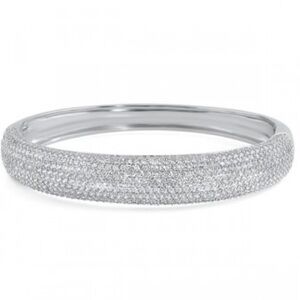 Micro Pave Set Signity Cz Diamond Bangle statement cuff tennis Bracelet Silver